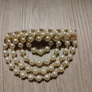 Elegant Pearl and Gold Beaded Brooch